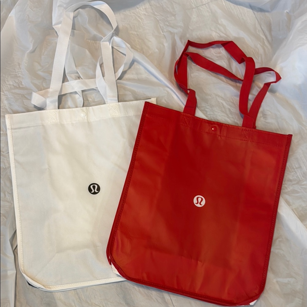 2 Lululemon Red And White Tote Bags